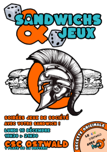 affiche soiree sandwich et jeux centre social culturel ostwald