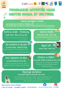 programme activités mars centre social et culturel